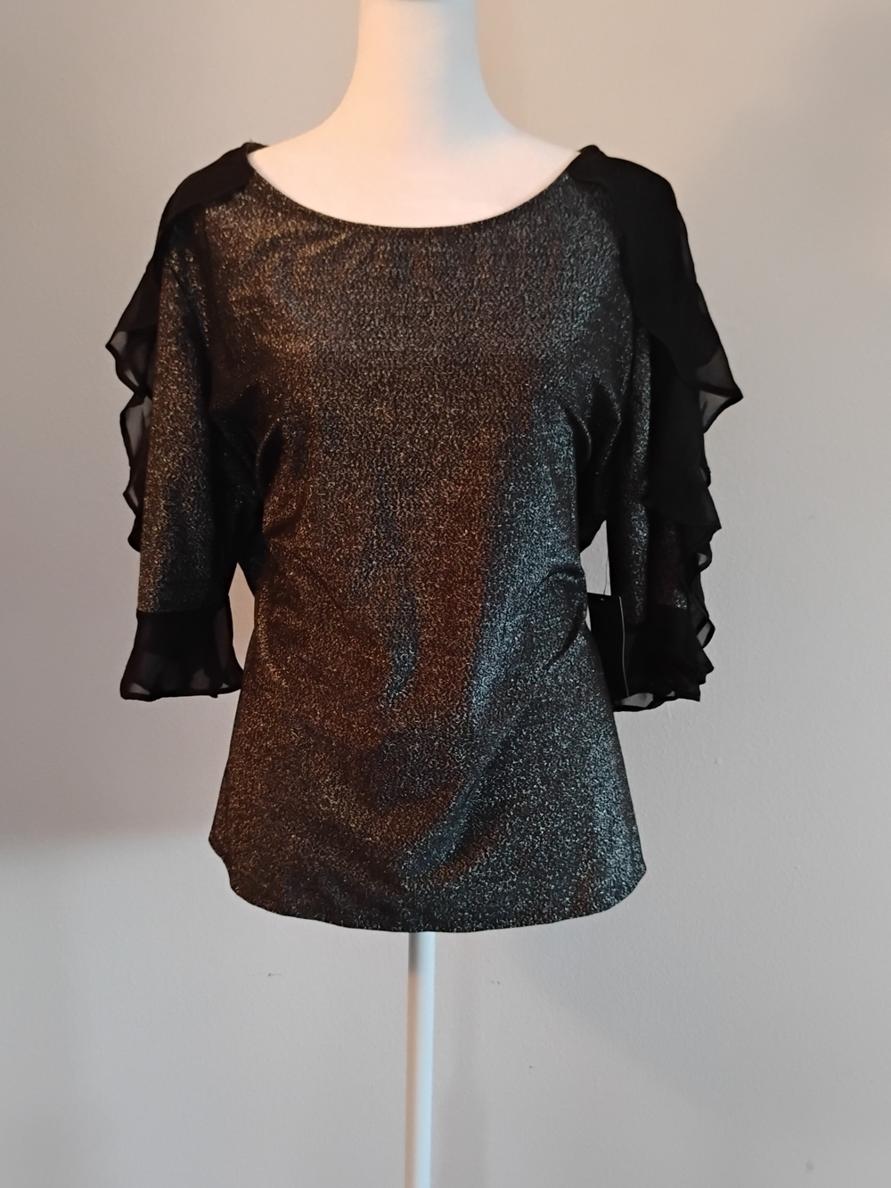 Sparkle Black Ruffled Sleeve Women's Top